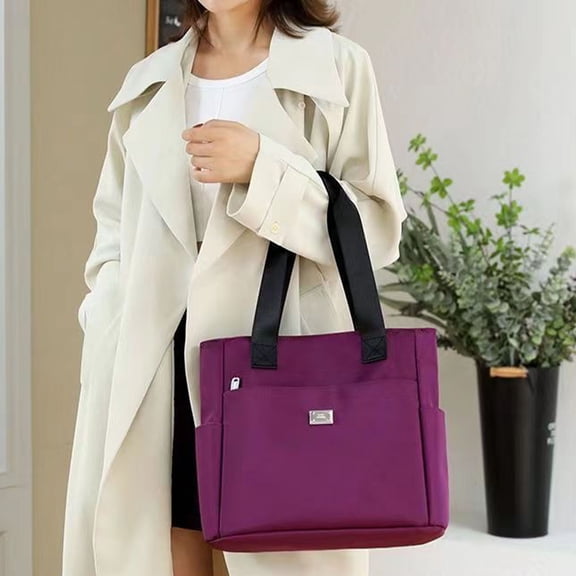 RBCKVXZ Large Capacity Nylon Bag, Fashion Foldable Women Tote Shoulder Bag with Zipper, Waterproof Crossbody Handbag for Gym Beach Travel (Purple)