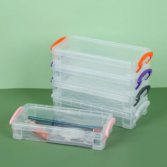 RBCKVXZ Large Capacity Plastic Pencil Box,Clear Pencil Case with Latching Lids,Stackable Storage Box for Pens, Markers, Crayons, Office Supply (Gray)