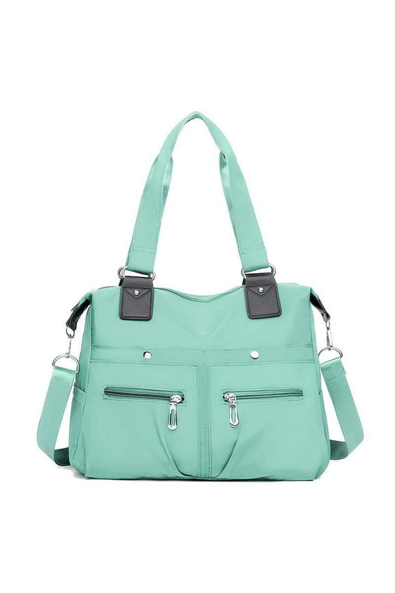Large Capacity Tote Bag for Women, Nylon Shoulder Bag for Work, Multi Pockets Handbag for Travel Gym, Crossbody Bag (Mint Green)