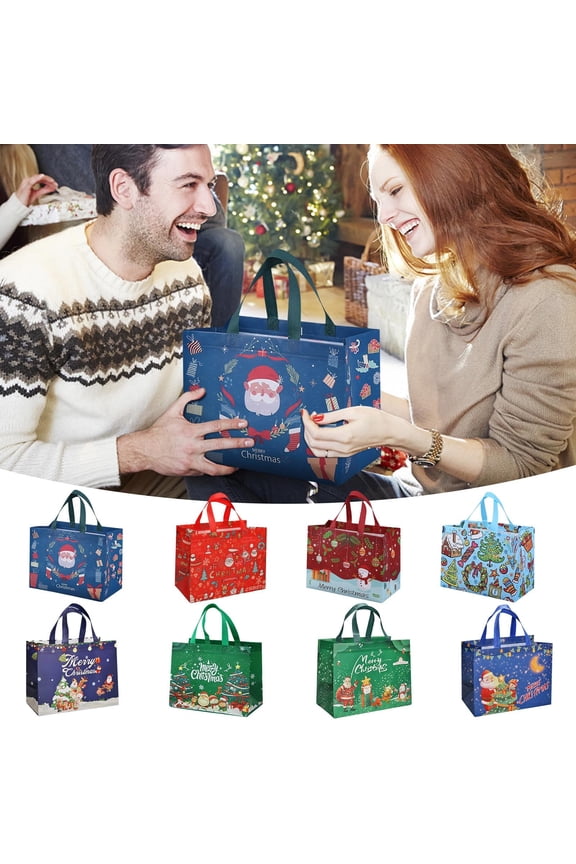 Large Christmas Tote Bags with Handles, Reusable Non-Woven Gift Bag Grocery Shopping Totes for Xmas Holiday Party Supplies