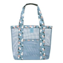 RBCKVXZ Mesh Beach Bag, Lightweight & Foldable Family Storage Bag with 2 Pockets for Toys, Towels (Blue)