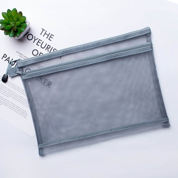 RBCKVXZ Mesh Zipper Pouch - 9"x7" Transparent Double-layer Nylon File Bag, Student Test Paper Bag Envelopes Zip File Folders for Office & School Supplies, Travel,Organizing Storage (Gray)