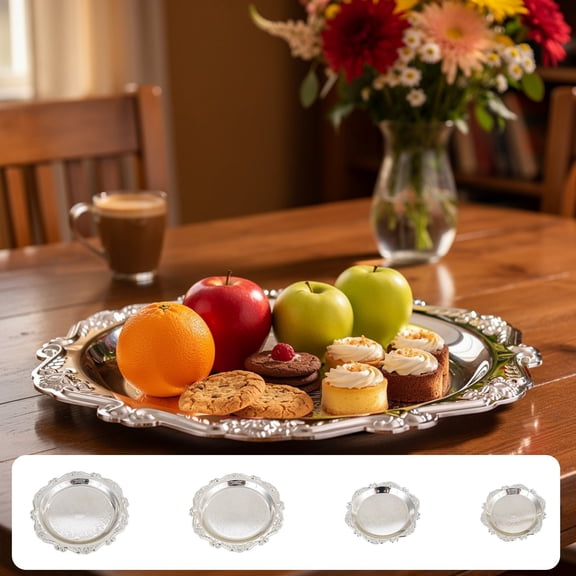 RBCKVXZ Metal Embossed Tray - Decorative Catchall Dish for Jewelry/Makeup, Vanity Organizer & Dessert/Snack Serving Platter