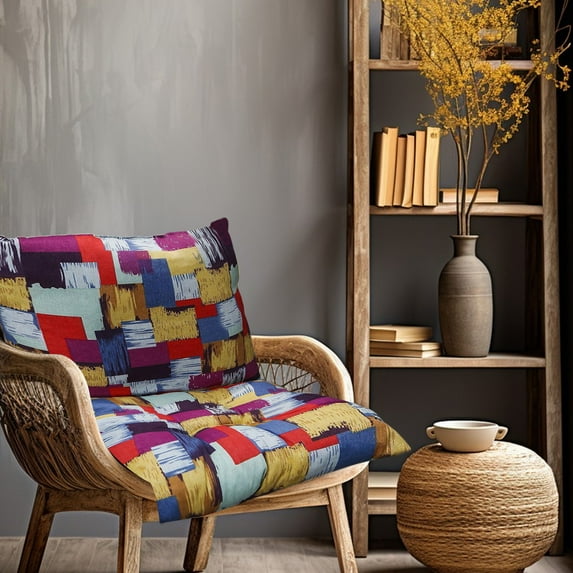 RBCKVXZ Outdoor Patio Cushion, Rocking Chair Cushion, Tufted Pads, Set of Upper and Lower with Ties - Back 16"×16", Seat 16"×16" (Colorful Checkered Patch)