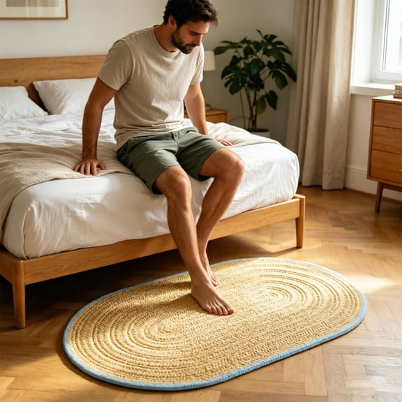 RBCKVXZ Oval Concentric Striped Woven Bath Mat 24"x16", Non-Slip Super Absorbent Soft Braided Floor Rug for Bathroom, Bedroom, Indoor Home Decor