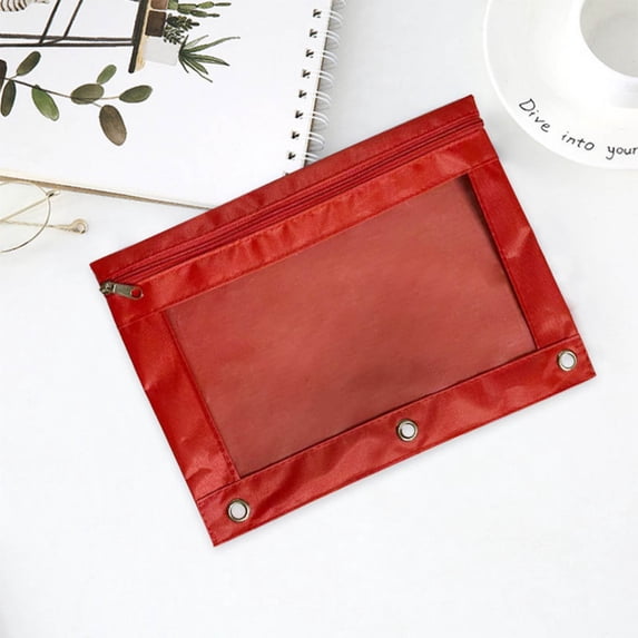 RBCKVXZ Pencil Pouch 3 Ring Binder Pouch, PVC Clear Window Zipper Pouchesr, Red