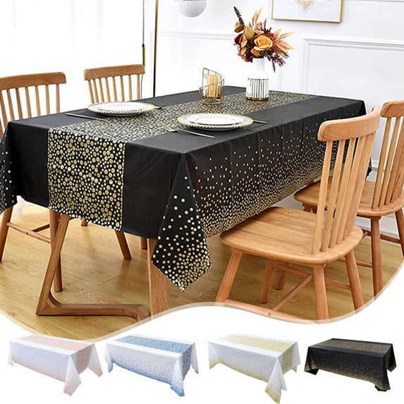 RBCKVXZ Plastic Rectangle Table Cover, Thickened Wavepoint Print Disposable Graduation Party Wedding Party Tablecloth Holiday Party Table Decoration, 71" x 54", Black