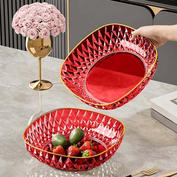 RBCKVXZ Plastic Serving Bowls - 8 inch Square Serving Bowls, Elegant Plastic Bowls for Salad, Party Snack, Popcorn, Chip, Candy, Fruit, Clear