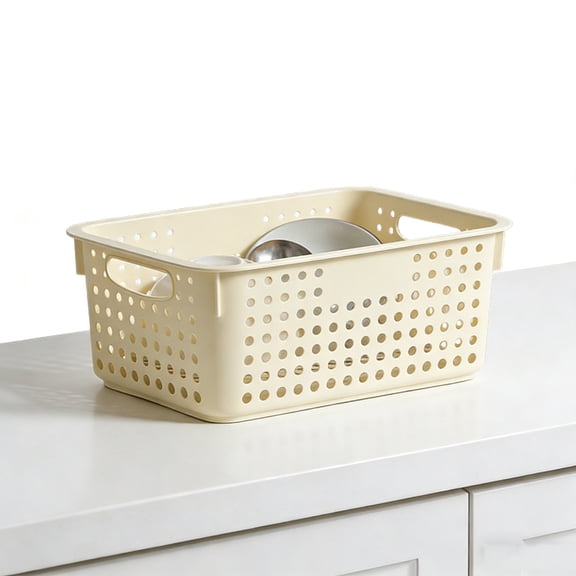RBCKVXZ Plastic Storage Baskets for Organizing, Storage Baskets for Shelves with Handles, Storage Bins with Labels, Organizer Baskets for Office, Pantry Organizers