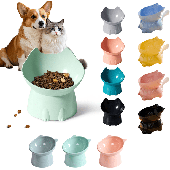 RBCKVXZ Raised Cat Feeding Bowls, Cat Ear Shape, Tilted Design, Whisker-Stress Free,Pink