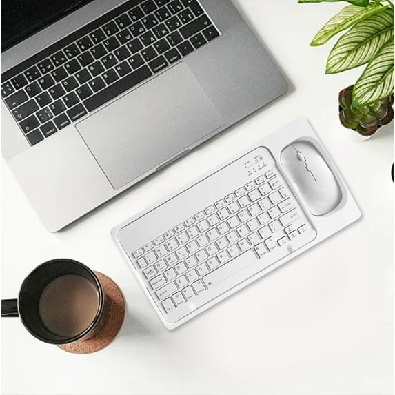 RBCKVXZ Rechargeable Bluetooth Keyboard & Mouse Set Slim Portable Compact Wireless Mouse Keyboard Combo for Android Window Tablet Cell Phone /iOS (White)