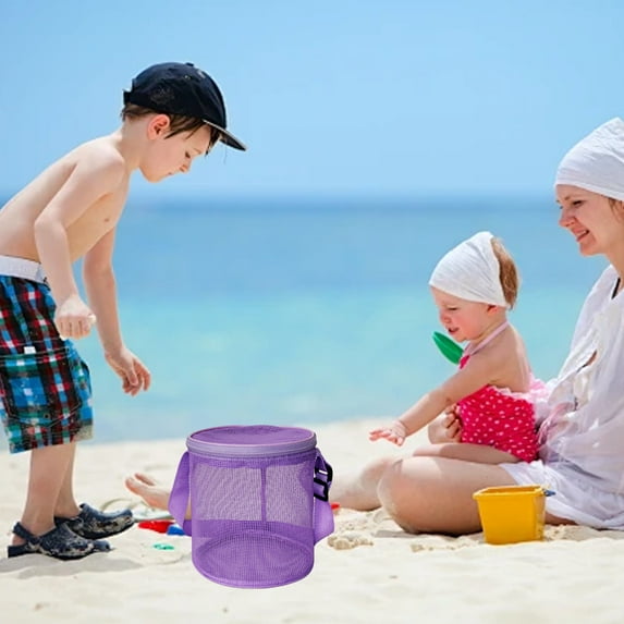 RBCKVXZ Sea Shells Bags for Beach, Mesh Seashell Holder, Large Capacity Sand Beach Toys Storage Bag Adjustable Carrying Straps and Zippered Summer Beach Bag for Boys Girls (Purple)