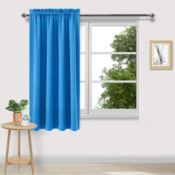 RBCKVXZ Silk Blackout Curtains - Single Panel Solid Thermal Insulated Window Grommet Blackout Drapes/Draperies for Bedroom (37.8" W x 53.9" L, Blue)