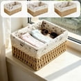 thumbnail image 1 of RBCKVXZ Small Woven Storage Basket with Liner, Rectangular Rattan Organizer Bin for Bathroom, Bedroom, Kitchen, Office (Natural, 10x7.8x4.7 Inch), 1 of 6