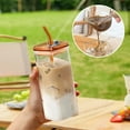 thumbnail image 1 of RBCKVXZ Square Glass Cup with Wooden Lids and Straws, 350ml/12oz Clear Portable Drinking Tumblers, for Iced Coffee, Cocktail, Beer, Whiskey (Green), 1 of 7