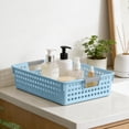 thumbnail image 1 of RBCKVXZ Storage Baskets for Shelves - White Plastic Baskets w/ Gray Handles, 10.4 x 6.1 x 3 in - Shelf Bins & Closet Storage Bins for Bathroom, Kitchen (Blue, Small), 1 of 6