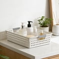 thumbnail image 1 of RBCKVXZ Storage Baskets for Shelves - White Plastic Baskets w/ Gray Handles, 10.4 x 6.1 x 3 in - Shelf Bins & Closet Storage Bins for Bathroom, Kitchen (White, Small), 1 of 6