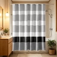 thumbnail image 1 of RBCKVXZ Striped Cotton Shower Curtain Light Blocking Tassel Bathroom Curtain, Minimalist Design with Tassels, Machine Washable – 72x72 Inch, 1 of 6