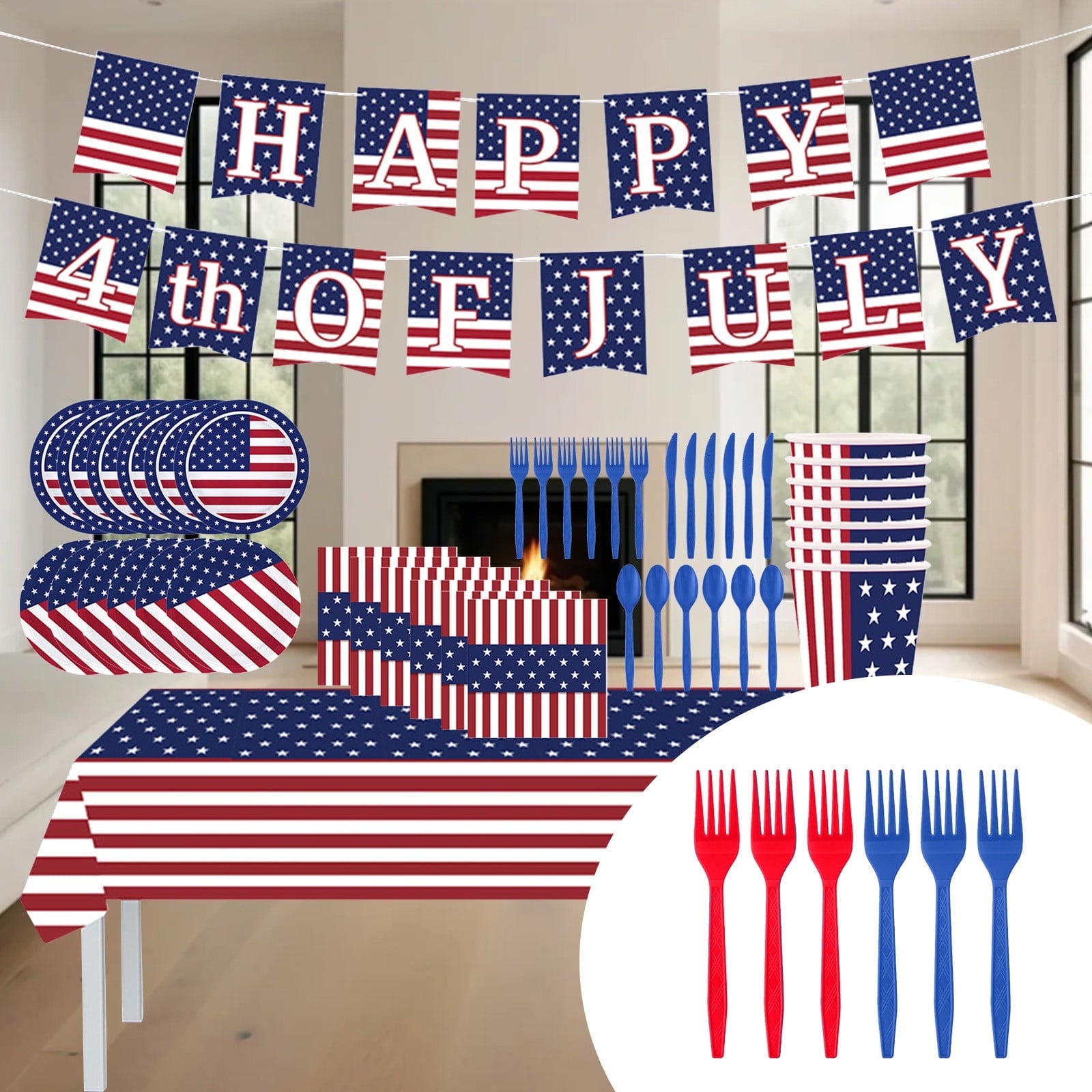 RBCKVXZ US Flag Independence Day Party Supplies Set Paper Cup Paper ...