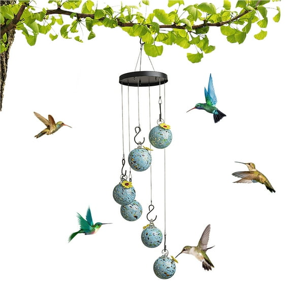 RBCKVXZ Upgraded Wind Chimes Hummingbird Feeders for Outdoors, Hanging Ant and Bee Proof, Glass Hummingbird Feeders for Garden, Yard, Patio Decor - Gifts (6 Balls, Mixed Colors)