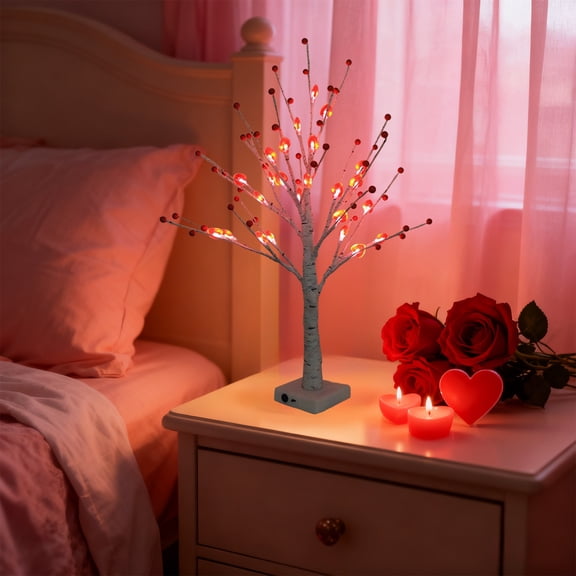RBCKVXZ Valentine's Day Heart Tree Lamp - 25" USB & Battery Powered LED Ambient Night Light | Warm White & Changing Decor for Bedroom, Desk & Couples' Romantic Gift