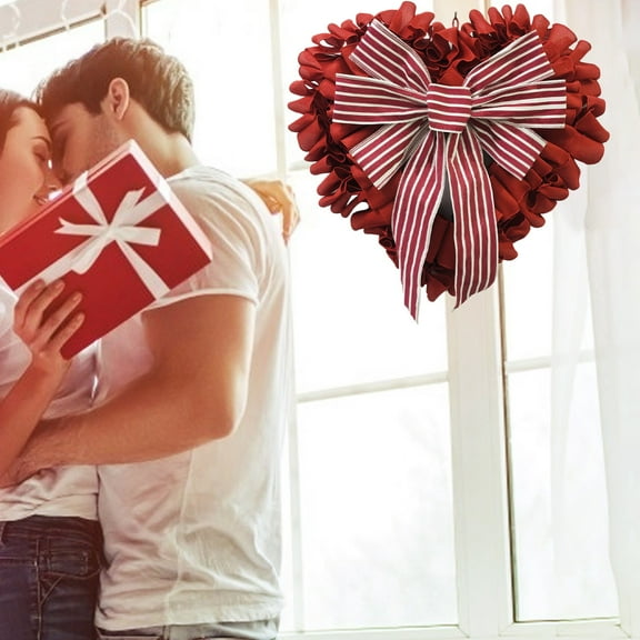 RBCKVXZ Valentine's Day Heart Wreath, Artificial Flower Wreaths for Front Door with Artificial Red Roses for Gifts Anniversary Wedding Candlelight Dinner Decor