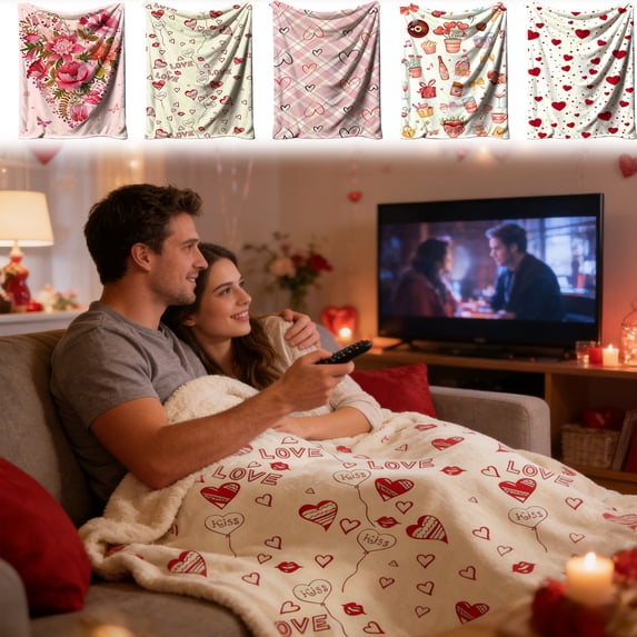 RBCKVXZ Valentine's Day Romantic Double-Sided Fleece Flannel Blanket 51"x39" - Soft Warm Nap Blanket for Couch, Bed & Travel - Gift for Her/Him
