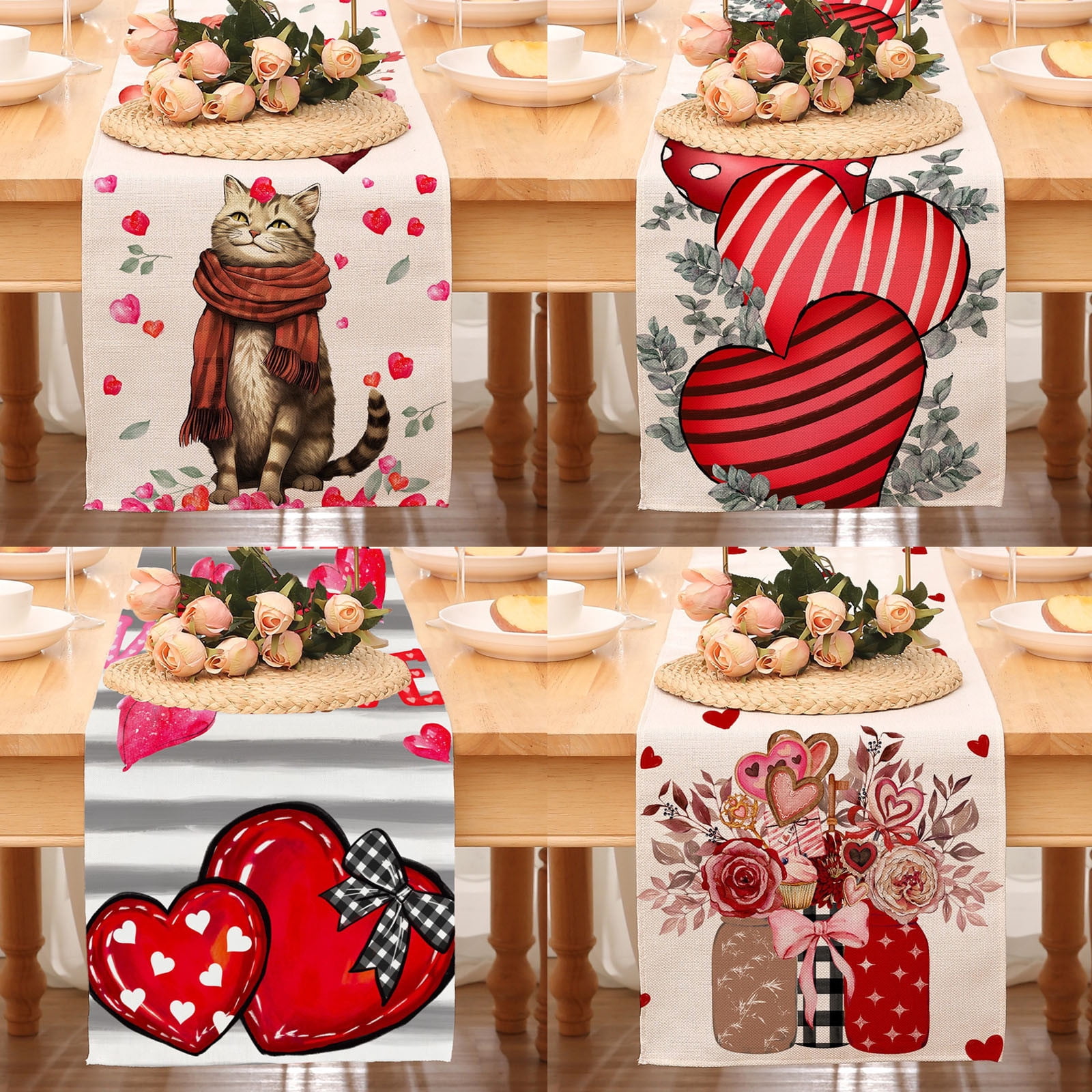 RBCKVXZ Valentine’s Day Table Runner - 13x72 Inch Red Heart & Plaid ...