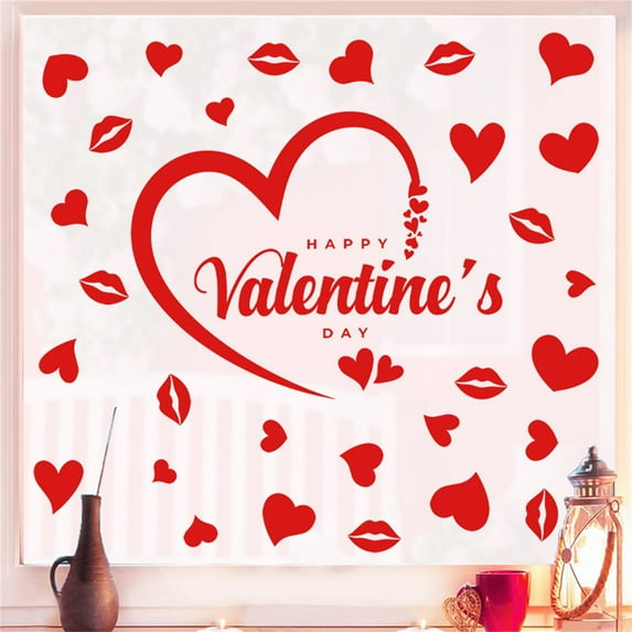 RBCKVXZ Valentines Day Wall Decals Decorations Removable Red Heart Wall Stickers Love Butterflys Valentines Stickers Heart Wall Decor for Living Room Anniversary Party Decor