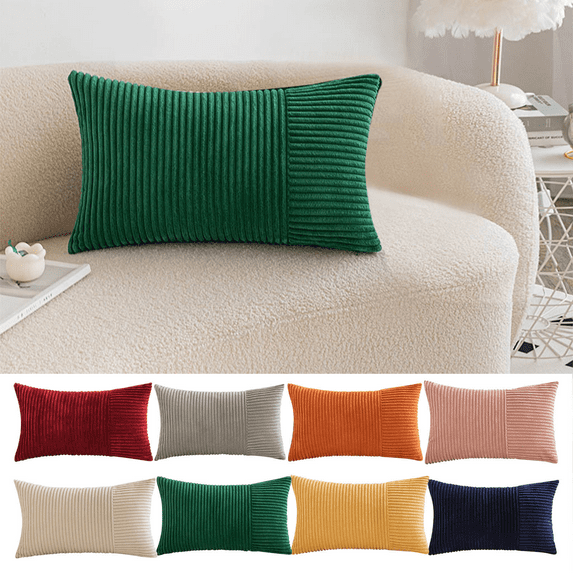 RBCKVXZ Velvet 12x20 Inch Lumbar Soft Throw Pillow Cover, Modern Farmhouse Forest Green Home Decor, Soft Textured Corduroy Corss Patchwork Cushion Case