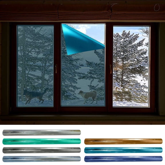 RBCKVXZ Window Film, One Way Window Tint for Home, Static Cling Anti UV Sun Blocking Reflective Mirror Film, Heat Control See Out Not in Glass Tinting, Green, 17.5" x 78.7"