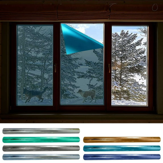 RBCKVXZ Window Film, One Way Window Tint for Home, Static Cling Anti UV Sun Blocking Reflective Mirror Film, Heat Control See Out Not in Glass Tinting, Silver, 17.5" x 78.7"