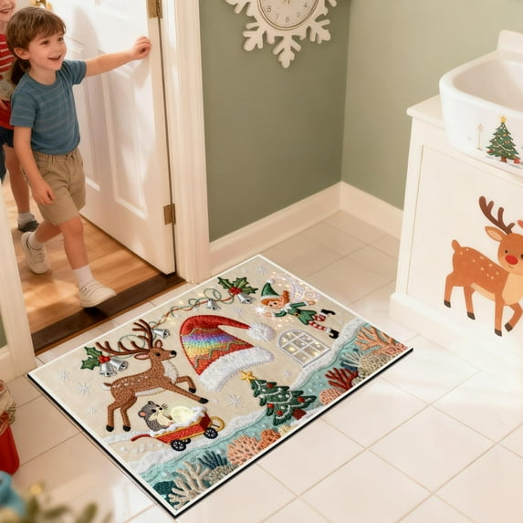 RBCKVXZ Winter Chirstmas Welcome-Doormat Outdoor-Entrance Front Door Mat, Seasonal Entryway-Rug Non-Slip Dirt-Trapping Indoor-Outside Porch Mat 16"x24" for Home Decor