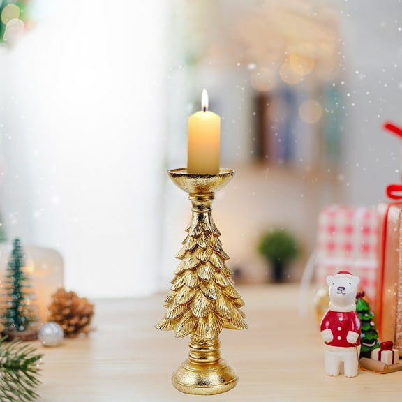 RBCKVXZ Wood Candle Holder Classic Imitation Wooden Christmas Tree Candle 10.8 Inch Xmas Pine Tree Base - Home Window Desktop Decoratio (Gold)