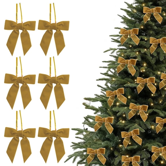 RBCKVZ 6Pcs Small Velvet Ribbon Bows for Christmas Tree, Vintage Rustic Small Craft Bows Ornaments for Garland Wreath Xmas Tree Gift Wrapping Candy Bags Party DIY Decorations