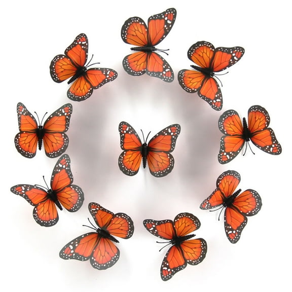 RBEK 10PCS 3D Wall Stickers Art Decorations Decorations 3D Wall 10 Pcs Orange Butterflies Realistic Wall Decal For Spring Summer And Autumn Craft Home Wall Table Bedroom Decorations
