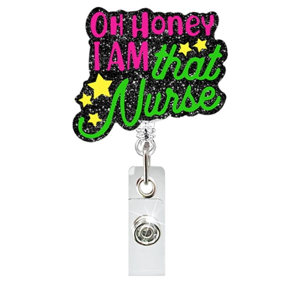 RBEK Retractable Glitter Badge Reel Sparkling Pull Tab Accessory Acrylic Badge Holder Reusable ID Card Holder With Clip For Work School Events Parties And More