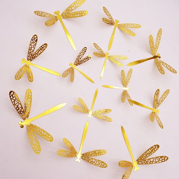 RBER 12pc Metallic 3D Hollow Out Wall Sticker. Metallic Dragonfly