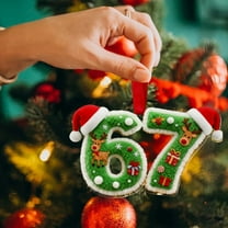 RBER 1Pcs Number 67 Christmas Ornaments for Christmas Tree Plastic Silicone Hanging Decorations Rustic Holiday Xmas Decor，8CM