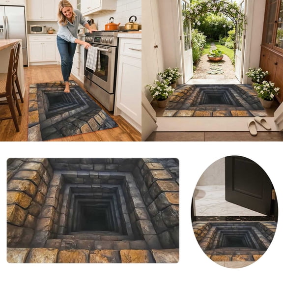 RBER 3D Visual Illusion Endless Abyss Pattern HD Printed Non- Doormat,Optical Illusion Rug,Bottomless Hole Area Rugs,Abyss Carpet for Floor Door Mat (#A,40 * 120CM)