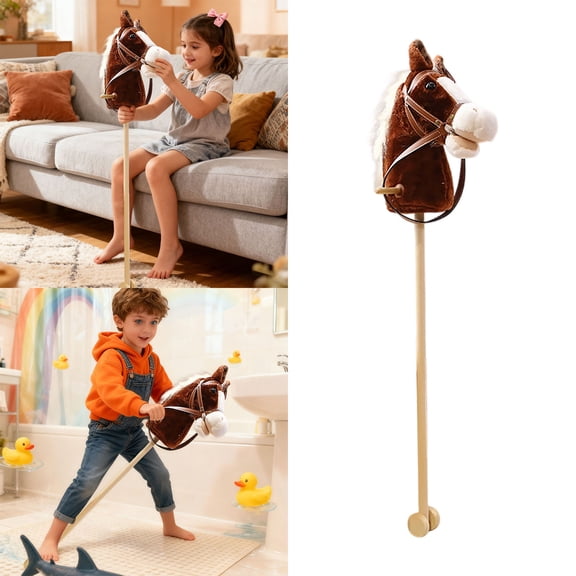 RBER Cartoon Horse Riding Stick With Roller Wheels For Kids Interactive Companion