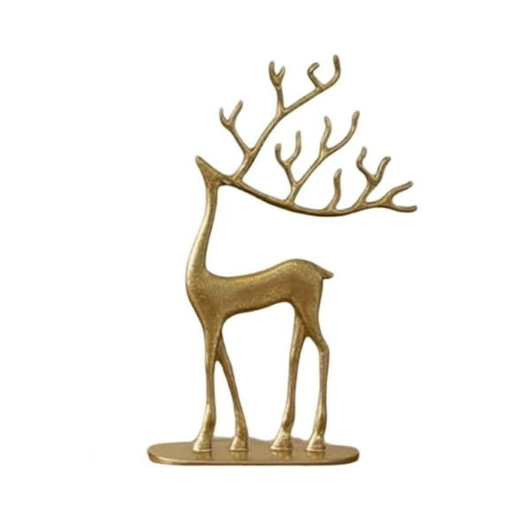 RBER Christmas Decorations -20cm Gold Reindeer Statues - Modern Aluminum Alloy Xmas Figurines - Elegant Indoor Holiday Decor