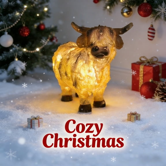 RBER Cow Outdoor With LED Lights Festive Ornament For Holiday Yard Party Garden