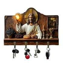 RBER Wooden Multifunctional Home Key Holder 2D Flat Wall Art Keychain Holder With 4 Hooks Autumn Wall Mounted Key Rack Welcome Sign Home De Cor