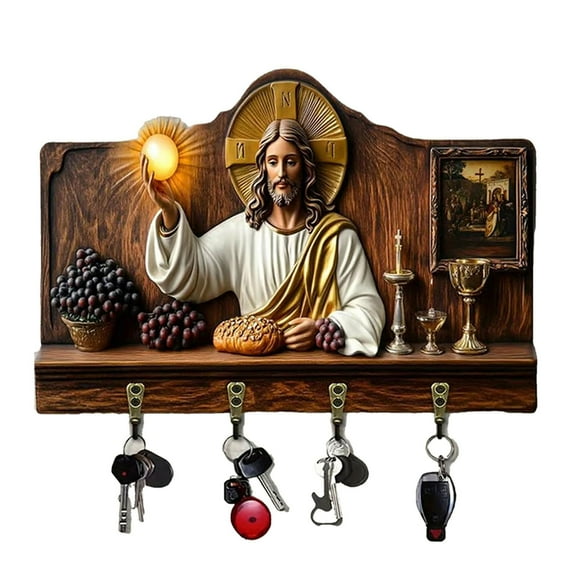 RBER Wooden Multifunctional Home Key Holder 2D Flat Wall Art Keychain Holder With 4 Hooks Autumn Wall Mounted Key Rack Welcome Sign Home De Cor