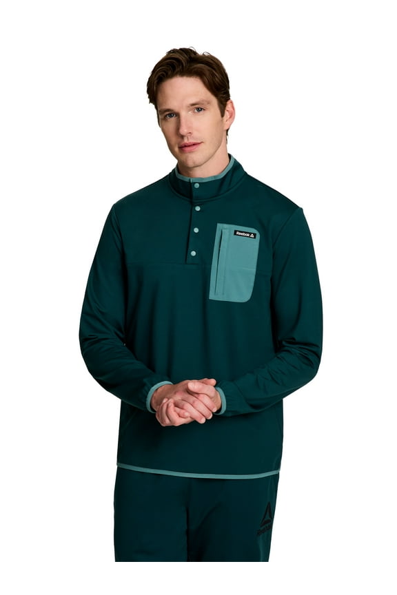 Men's and Big Men's Freedom Mock Neck Snap Pullover Sweatshirt, Sizes S-3XL