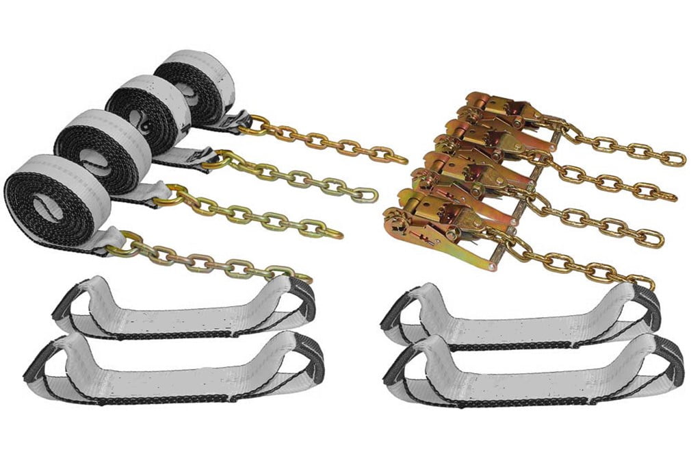 RBK118, 8 Point Tie Down Kit with Ratchets & Longer 18' Straps w/Chain