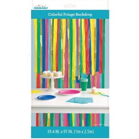 Colorful Fringe Backdrop, Rainbow, 39.4" x 97", by Way To Celebrate