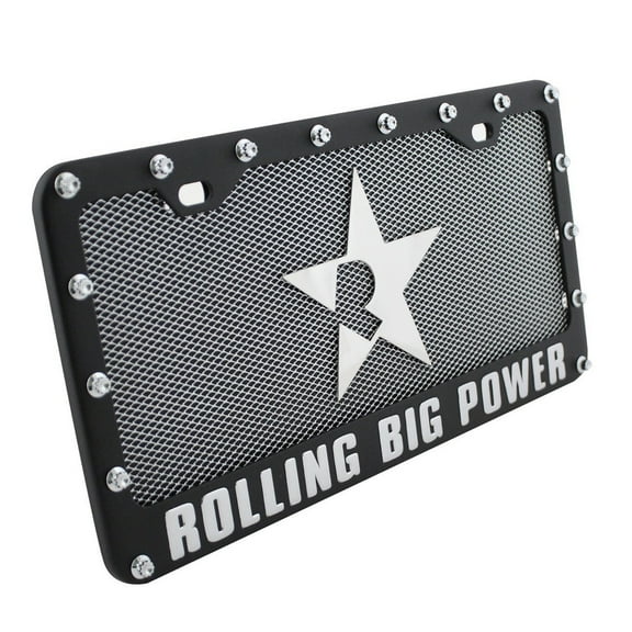 RBP Black Powder Coated Steel Rivets Raised Logo License Plate and Frame For Car Truck Suv