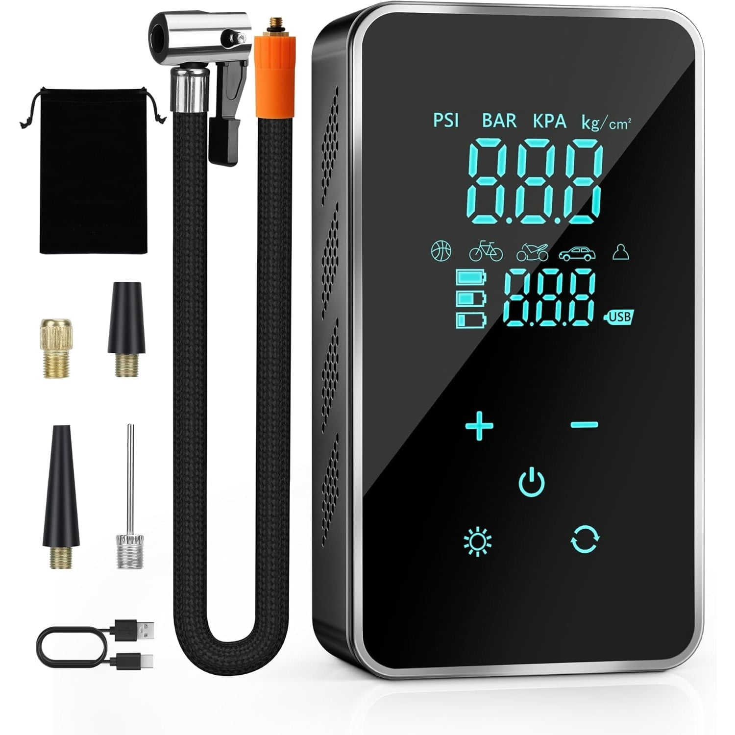 RBSTOSTO Tire Inflator Portable Air Compressor 18000mAh - 150PSI Cordless Air Device with Touch Screen, Gauge & Light for Vehicles, Bikes & Balls​